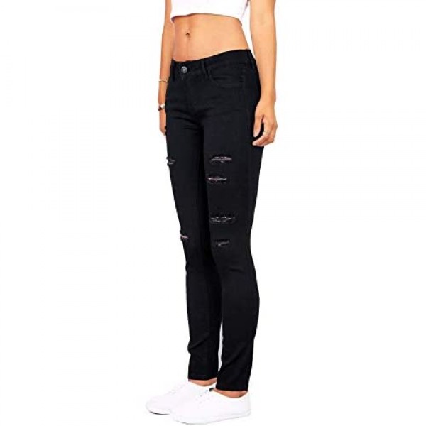 BISUAL Women's Juniors Skinny Jeans Mid-Rise Distressed Slim Fit Stretchy Jegging Denim Pants