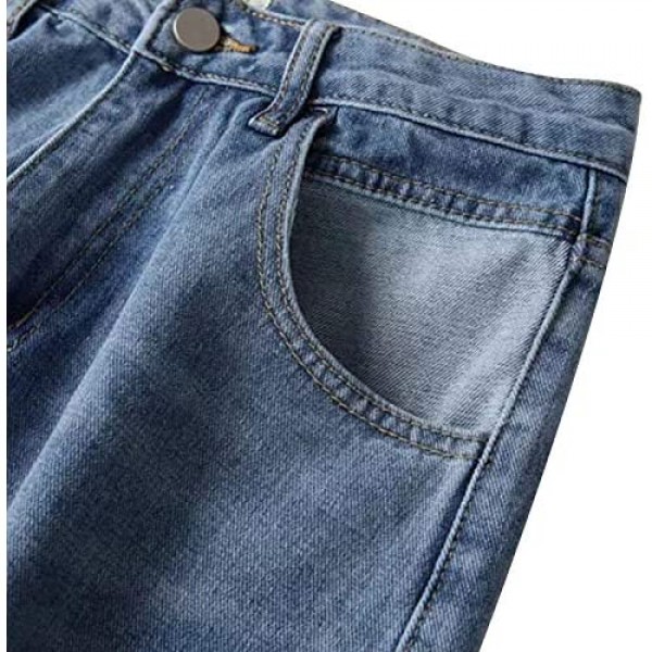 Genleck Womens Casual Jeans High Waist Wide Leg Denim Boyfriend Pants