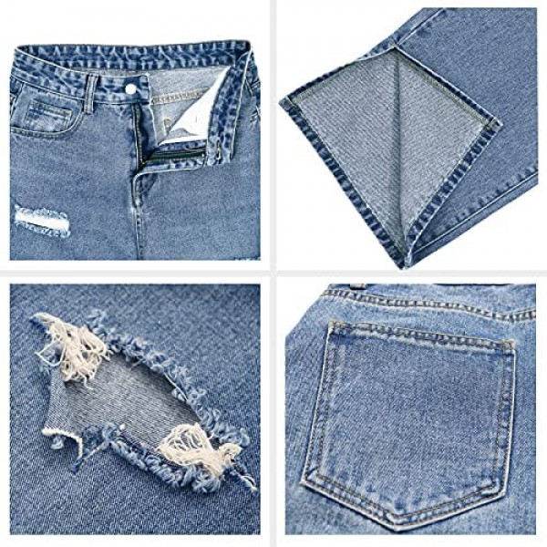 HDLTE Women Distressed Baggy Jeans Ripped High Waist Flare Jeans Wide Leg Straight Denim Pants 90s Boyfriends Jeans