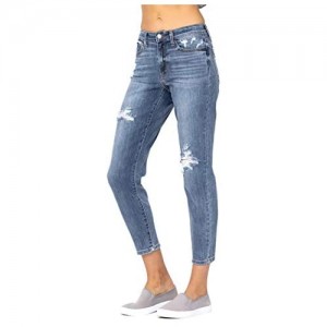 Judy Blue Women's High Rise Distressed Slim Fit Straight Jeans