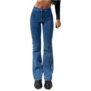 LONGBIDA Women's Bell Bottom High Waisted Pull On Skinny Straight Fit Flare Denim Jeans