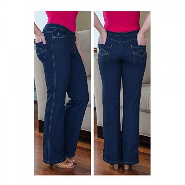 PajamaJeans Original 2014 Flared Bell Bottom Stretch Knit Denim Jeans Indigo