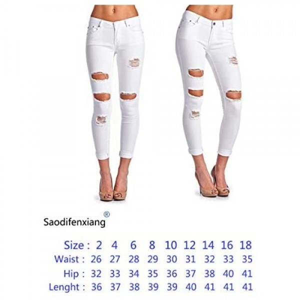 Saodifenxiang Women's White Hight Waisted Butt Lift Stretch Ripped Skinny Jeans Distressed Denim Pants