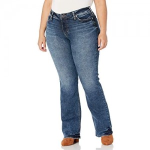 Silver Jeans Co. Women's Plus Size Elyse Curvy Mid Rise Slim Fit Bootcut Jean