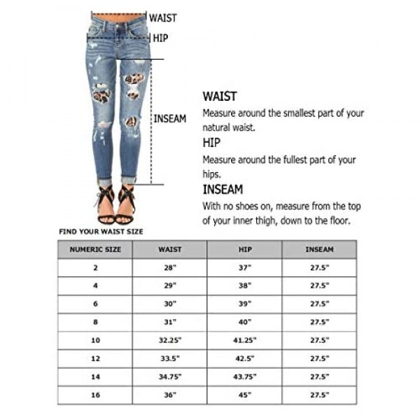 Ugerlov Women's Distressed Stretch Denim Pants Ripped High Rise Skinny Jeans with Cute Leopard Camo Print Patch