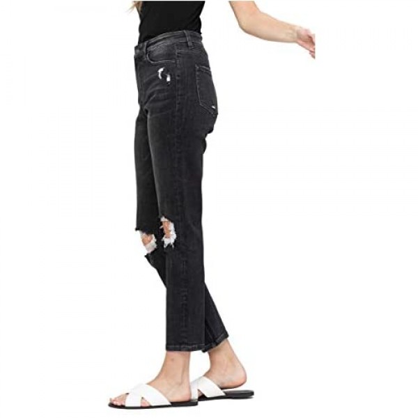 VERVET by Flying Monkey Distressed Black Stretch Mom Jeans