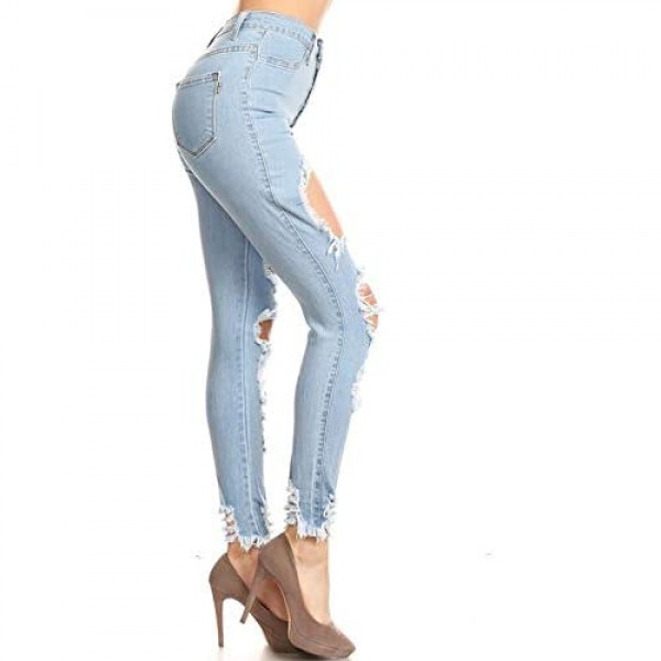 Vibrant Distressed Skinny Jeans with Distressed Detail