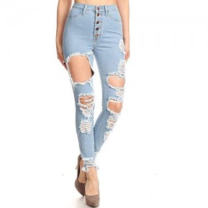 Vibrant Distressed Skinny Jeans with Distressed Detail