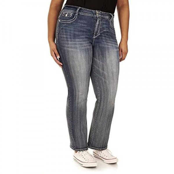 WallFlower Women's Plus-Size Embellished Pocket Luscious Curvy Bootcut Jeans