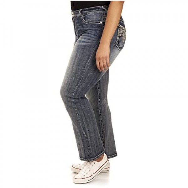 WallFlower Women's Plus-Size Embellished Pocket Luscious Curvy Bootcut Jeans