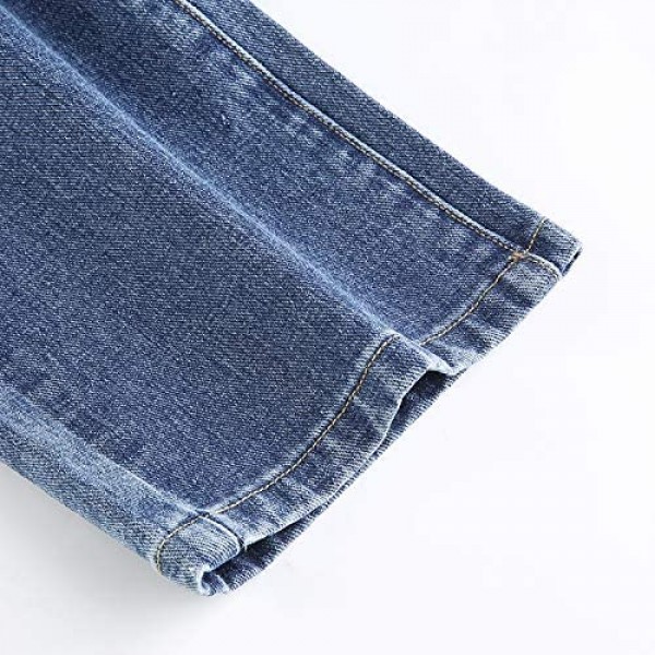 Women's Patchwork Pants Hight Waist Distressed Straight Denim Jeans Fashion A-line Vintage Pencil Trousers