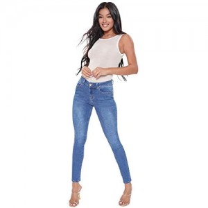 YMI Women's Junior Wannabettabutt Repreve Mid-Rise Skinny Jeans with a Finish Hem